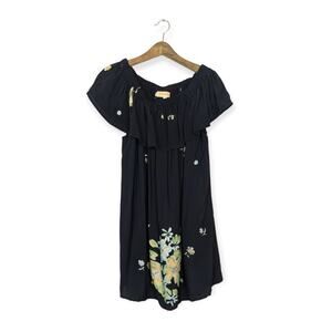 Otis & Maclain Senorita Black Chiyo Floral Off Shoulder Mini Dress